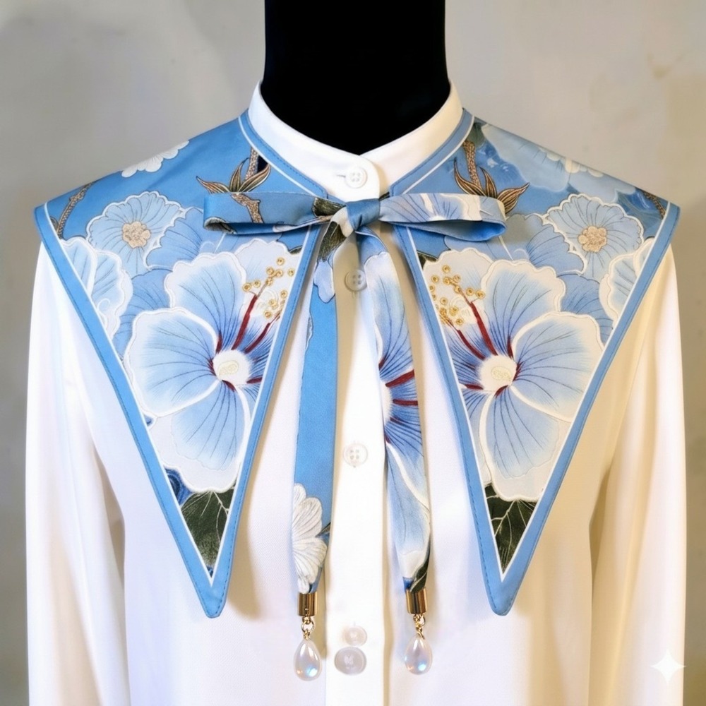 Fine Art Print Detachable Collar Scarf Chinoiserie Asian Chic Vintage Sailor Bib